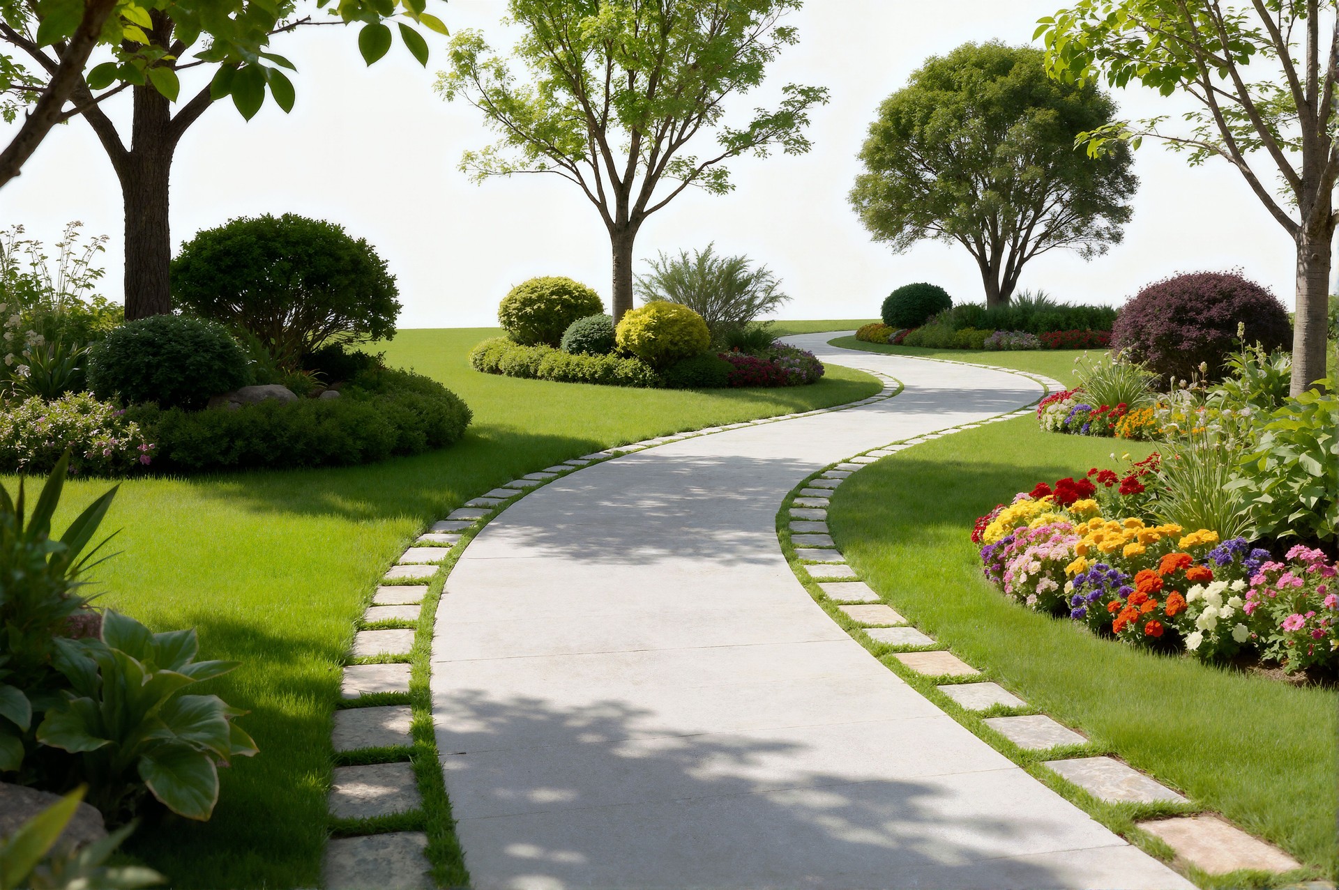 Scenic Winding Path with Lush Garden Beds