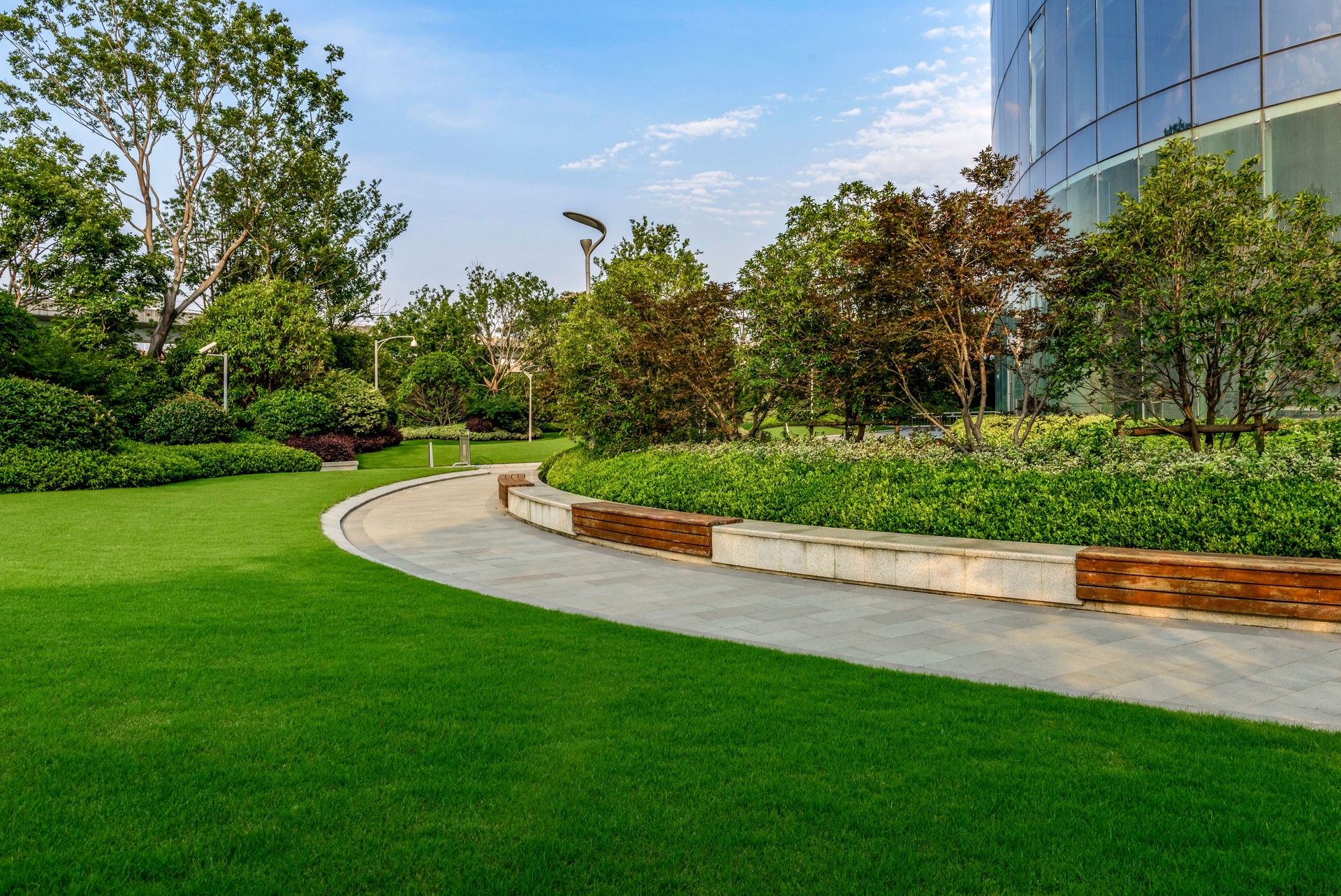 Modern building and lawn